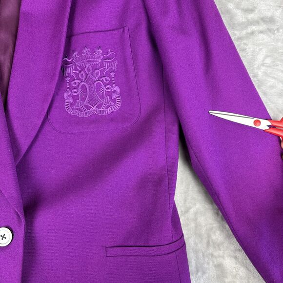 Vintage Classiques 100% Wool Blazer Womens L Fuchsia Purple Embroidery (1105) - Picture 9 of 15